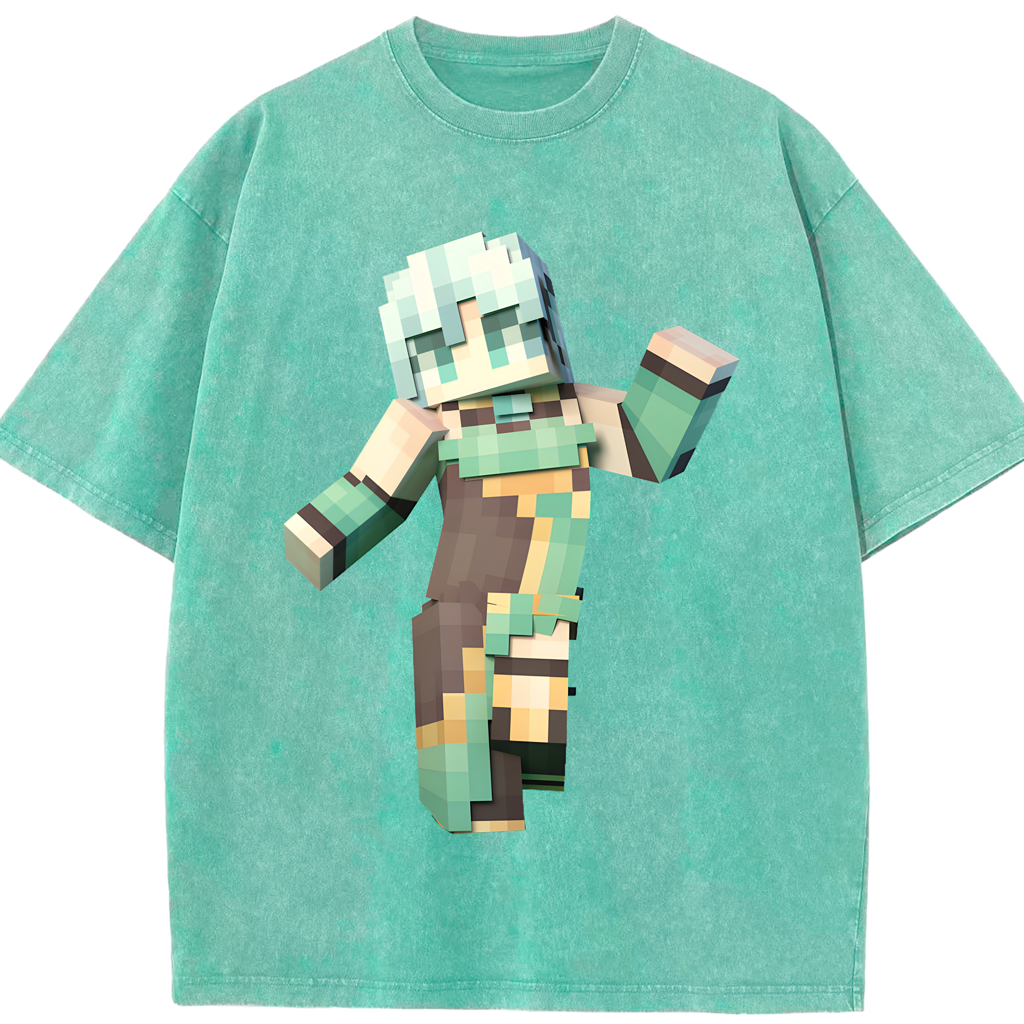 （画像用） マインクラフト ブロックの世界 Minecraft MC Block world 綿100% ヴィンテージ風 半袖Tシャツ（フロントプリント）